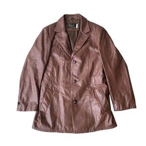 Michael Charles Vintage 70's Brown Leather Blazer Jacket Made in USA Men's 42